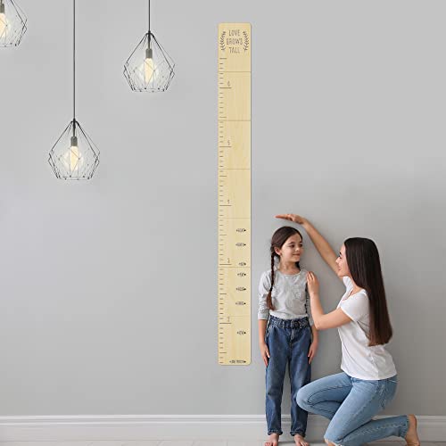 Beautiful Wooden Growth Chart for Kids - Upgraded Easy Install Version - The Perfect 6.5 ft Height Measurement Chart w Stickers to Track Your Kids Growth - Modern Boho Nursery Or Playroom Wall Decor