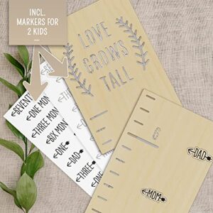 Beautiful Wooden Growth Chart for Kids - Upgraded Easy Install Version - The Perfect 6.5 ft Height Measurement Chart w Stickers to Track Your Kids Growth - Modern Boho Nursery Or Playroom Wall Decor