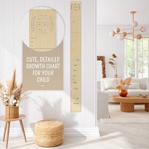 Beautiful Wooden Growth Chart for Kids - Upgraded Easy Install Version - The Perfect 6.5 ft Height Measurement Chart w Stickers to Track Your Kids Growth - Modern Boho Nursery Or Playroom Wall Decor