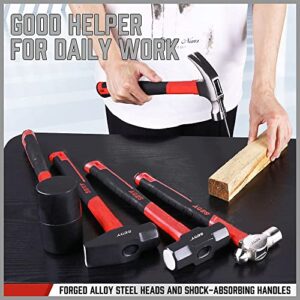 SEDY 5-Piece Hammer Set - 24oz Ball Pein Hammer | 22oz Claw Hammer | 32oz Rubber Mallet | 3lb Sledge Hammer | 3lb Cross Pein Hammer