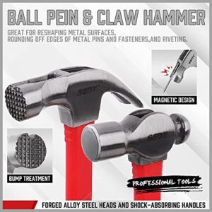 SEDY 5-Piece Hammer Set - 24oz Ball Pein Hammer | 22oz Claw Hammer | 32oz Rubber Mallet | 3lb Sledge Hammer | 3lb Cross Pein Hammer