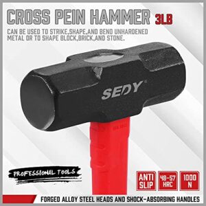 SEDY 5-Piece Hammer Set - 24oz Ball Pein Hammer | 22oz Claw Hammer | 32oz Rubber Mallet | 3lb Sledge Hammer | 3lb Cross Pein Hammer