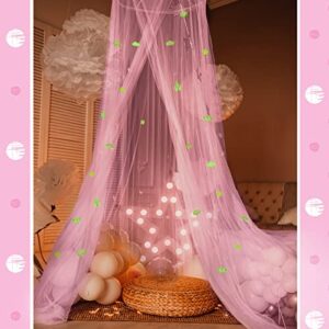 Stars Bed Canopy Glow in The Dark Bed Canopy for Girls Unicorn Room Decor for Girls Bedroom Pink Bed Canopy Crib Mosquito Net Fluorescent Mosquito Net Hanging for Girls, Kids and Babies