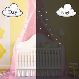 Stars Bed Canopy Glow in The Dark Bed Canopy for Girls Unicorn Room Decor for Girls Bedroom Pink Bed Canopy Crib Mosquito Net Fluorescent Mosquito Net Hanging for Girls, Kids and Babies