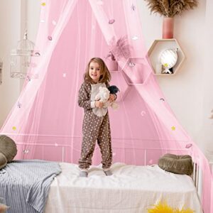 Stars Bed Canopy Glow in The Dark Bed Canopy for Girls Unicorn Room Decor for Girls Bedroom Pink Bed Canopy Crib Mosquito Net Fluorescent Mosquito Net Hanging for Girls, Kids and Babies