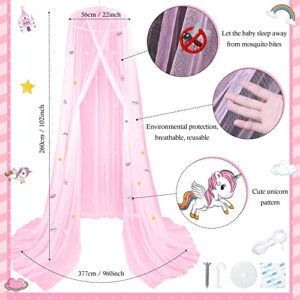 Stars Bed Canopy Glow in The Dark Bed Canopy for Girls Unicorn Room Decor for Girls Bedroom Pink Bed Canopy Crib Mosquito Net Fluorescent Mosquito Net Hanging for Girls, Kids and Babies