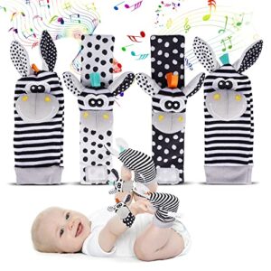 avos-deals-global baby rattle socks wrist strap rattles set, cute baby animal development toy gift for newborn babies, black and white foot finder sensory set…