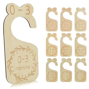dabancy wooden baby closet dividers - set of 10 from newborn to toddler and 2 blanks with velvet bag,wooden nursery closet dividers for baby clothes- [wooden]
