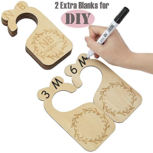 Dabancy Wooden Baby Closet Dividers - Set of 10 from Newborn to Toddler and 2 Blanks with Velvet Bag,Wooden Nursery Closet Dividers for Baby Clothes- [Wooden]