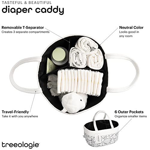 Baby Rope Canvas Diaper Caddy Organizer Basket for Nursery Changing Table - Car Storage Bin Tote Bag for Nappy, Diapers, and Wipes - Newborn Registry Shower Gift for Girl and Boy Must Haves - Car Bin