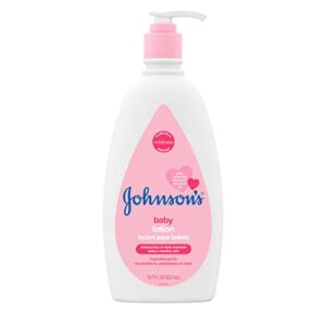 johnson's moisturizing mild pink baby lotion with coconut oil for delicate baby skin, paraben-, phthalate-& dye-free, hypoallergenic & dermatologist-tested, baby skin care, 18.7 fl. oz