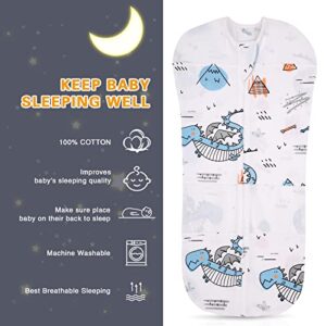 Elstey Baby Swaddle Sleep Sacks 100% Cotton Swaddle with Breathable Mesh & 2-Way Zipper Unisex Swaddling Wrap for Baby Boy Girl (Dinosaur, 0-3 Months Newborn)