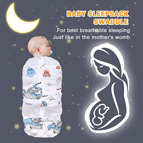 Elstey Baby Swaddle Sleep Sacks 100% Cotton Swaddle with Breathable Mesh & 2-Way Zipper Unisex Swaddling Wrap for Baby Boy Girl (Dinosaur, 0-3 Months Newborn)