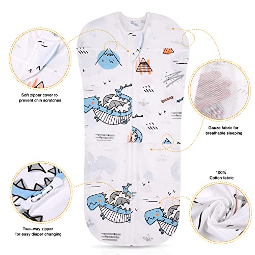 Elstey Baby Swaddle Sleep Sacks 100% Cotton Swaddle with Breathable Mesh & 2-Way Zipper Unisex Swaddling Wrap for Baby Boy Girl (Dinosaur, 0-3 Months Newborn)