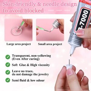 B7000 Rhinestone for Glue, 3 PCS 25ml Craft Adhesive Glue for Crafts with 3000pcs Flatback Rhinestones Gems with Picker Tool Wax Pencil Fabric Glue for Nail Art Bead Jewelry Making Clothes Shoe Bags