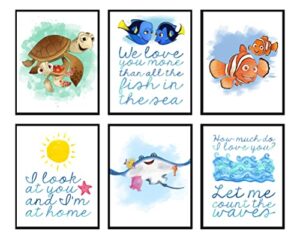 silly goose gifts nemo fish ocean themed character wall art decor baby nursery bedroom room bathroom (i'm home set of six)
