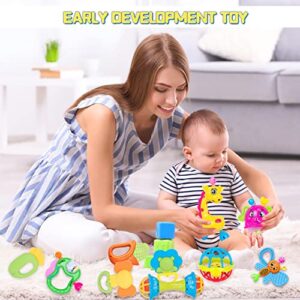 Baby Rattles Toys for 0-6 Months - 14 PCS Infant Toys 0-3 Month Old Baby Boy Girl Gifts Set with Teething and Wrist Socks Rattle Infant Newborn Sensory Toy