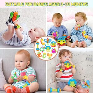 Baby Rattles Toys for 0-6 Months - 14 PCS Infant Toys 0-3 Month Old Baby Boy Girl Gifts Set with Teething and Wrist Socks Rattle Infant Newborn Sensory Toy