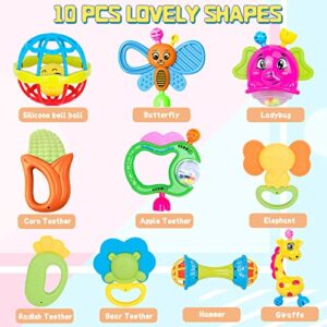 Baby Rattles Toys for 0-6 Months - 14 PCS Infant Toys 0-3 Month Old Baby Boy Girl Gifts Set with Teething and Wrist Socks Rattle Infant Newborn Sensory Toy