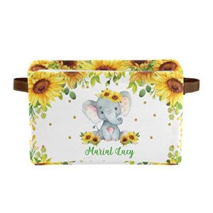 cute elephant sunflower personalized storage bins basket cubic organizer with durable handle for shelves wardrobe nursery toy 1 pack