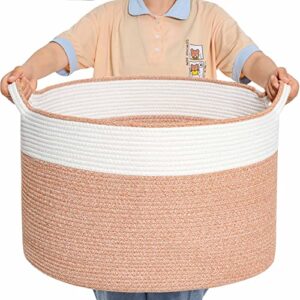 large cotton rope basket, 22"d x 14"h extra large storage basket, soft woven baskets for storage, pillow, clothes, towel, toys, cushions, throw blanket basket for living room