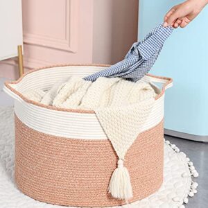 Large Cotton Rope Basket, 22"D x 14"H Extra Large Storage Basket, Soft Woven Baskets for Storage, Pillow, Clothes, Towel, Toys, Cushions, Throw Blanket Basket for Living Room