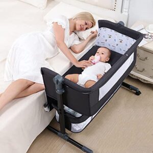 MZDICT Baby Crib Baby Bassinet Bedside Sleeper Bedside Crib for Newborn, Adjustable Folding Portable Crib 2022 for Infant/Baby, Grey