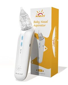 nasal aspirator for baby, momtory electric baby nose sucker, powerful booger sucker nose cleaner with 3 speeds of suction, music function, 2 silicone tips, fast charging for 60 days use