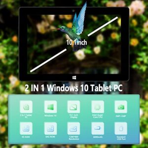 ZAOFEPU 10 Inch Tablet Windows 10 Home W101, 4G&WiFi&Bluetooth Tablets PC RAM 4GB+ ROM 64GB, Pixel 800 x1280, 2MP+5MP Dual Camera, 6000mAh Large Capacity Battery Black Tablet Computer