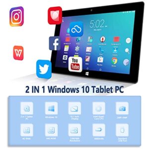 ZAOFEPU 10 Inch Tablet Windows 10 Home W101, 4G&WiFi&Bluetooth Tablets PC RAM 4GB+ ROM 64GB, Pixel 800 x1280, 2MP+5MP Dual Camera, 6000mAh Large Capacity Battery Black Tablet Computer