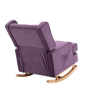 SSLine Upholstered Solid Wood Rocking Chair,Mid-Century Comfortable Relax Nursery Rocking Chairs Lounge Chair for Living Room, Bedroom, Study Room, Office Accent Glider Rocker(Purple)