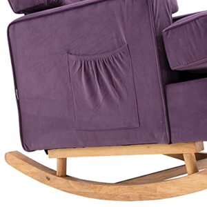 SSLine Upholstered Solid Wood Rocking Chair,Mid-Century Comfortable Relax Nursery Rocking Chairs Lounge Chair for Living Room, Bedroom, Study Room, Office Accent Glider Rocker(Purple)