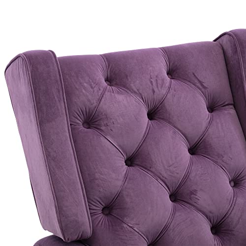 SSLine Upholstered Solid Wood Rocking Chair,Mid-Century Comfortable Relax Nursery Rocking Chairs Lounge Chair for Living Room, Bedroom, Study Room, Office Accent Glider Rocker(Purple)