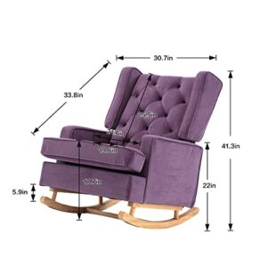 SSLine Upholstered Solid Wood Rocking Chair,Mid-Century Comfortable Relax Nursery Rocking Chairs Lounge Chair for Living Room, Bedroom, Study Room, Office Accent Glider Rocker(Purple)
