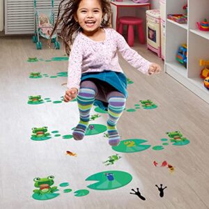 frog lotus leaf hopscotch hopscotch game stickers floor decals, unique floor art decor supplies for baby kids room bedroom nursery