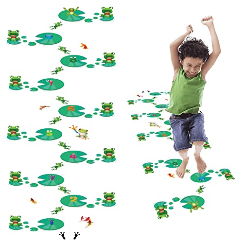 Frog Lotus Leaf Hopscotch Hopscotch Game Stickers Floor Decals, Unique Floor Art Decor Supplies for Baby Kids Room Bedroom Nursery
