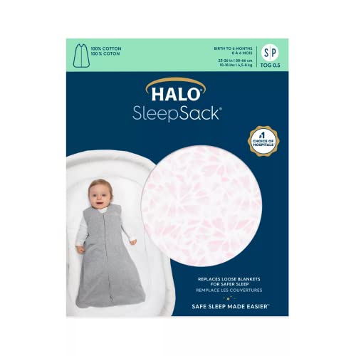 HALO Sleepsack 100% Cotton Wearable Blanket, TOG 0.5, Heart Toss, Small, 3-6 Months