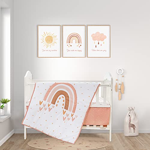 Cokouchyi 3 Piece Boho Rainbow Crib Bedding Set, Standard Size Baby Bedding Set, Neutral Rainbow Boho Nursery Bedding for Boys and Girls, Baby Crib Set- Crib Sheet, Comforter & Crib Skirt