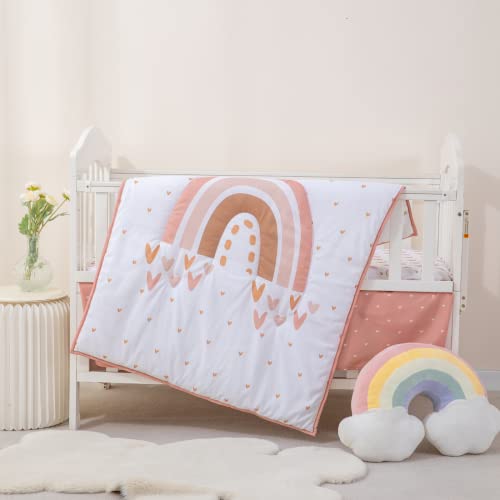 Cokouchyi 3 Piece Boho Rainbow Crib Bedding Set, Standard Size Baby Bedding Set, Neutral Rainbow Boho Nursery Bedding for Boys and Girls, Baby Crib Set- Crib Sheet, Comforter & Crib Skirt