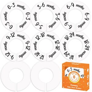 yeeeasy baby closet dividers for clothes durable baby closet size dividers double-sided baby clothing organizer for boys or girls easily organize baby clothing, fit 1.5’’ rod, 8pcs
