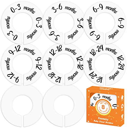 Yeeeasy Baby Closet Dividers for Clothes Durable Baby Closet Size Dividers Double-Sided Baby Clothing Organizer for Boys or Girls Easily Organize Baby Clothing, Fit 1.5’’ Rod, 8PCS