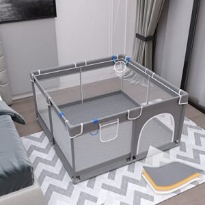 baby playpen 50" x 50“ x 26.8“ baby playpen with mat, playpen for babies and toddlers with gate, sturdy safety play yard with soft breathable mesh, indoor & outdoor playard for kids activity center