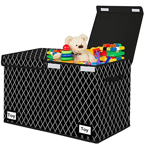 Meerainy Toy Box Storage Organizer with Lid,Collapsible Toys Boxes Chest Basket Bins with Sturdy Handles for Boys and Girls, Nursery, Playroom