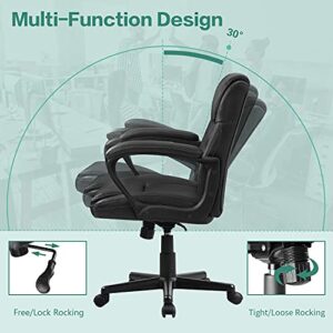 Shahoo Executive Office Chair Swivel Task Seat with Ergonomic Mid-Back, Waist Support, PU Leather, Black