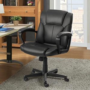 Shahoo Executive Office Chair Swivel Task Seat with Ergonomic Mid-Back, Waist Support, PU Leather, Black