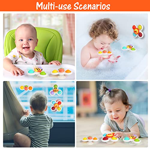 UKKITEK 3PCS Suction Cup Spinner Toy for Baby, Simple Dimple Fidget Toys with Stackable Suction Cup Toys, Sensory Toys for Toddlers 1-3 Years Old, Infant Baby 6 12 18 Months Birthday Gifts Bath Toy