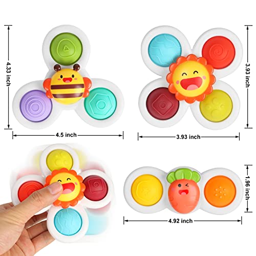 UKKITEK 3PCS Suction Cup Spinner Toy for Baby, Simple Dimple Fidget Toys with Stackable Suction Cup Toys, Sensory Toys for Toddlers 1-3 Years Old, Infant Baby 6 12 18 Months Birthday Gifts Bath Toy