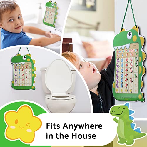 Potty Training Chart for Toddlers Boys & Girls - A Dinosaur Potty Chart with 35 Reusable Magnetic Dinosaur & Star Stickers for Kids Potty Training Reward, 3 Instruction Steps & Crown (Dinosaurs Theme)