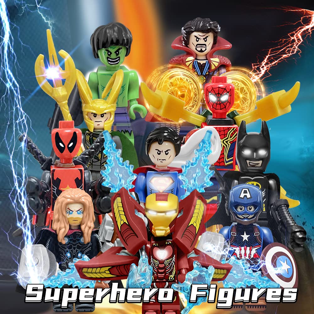 FILDANCO 10 Pcs Minifigures Building Blocks Kit, Superhero Action Figures Toys Gifts for Birthday, Christmas, Easter, Children's Day for Superhero Fans Kids Boys Girls