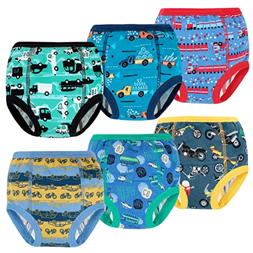 MooMoo Baby 6 Packs Potty Training Underwear Absorbent Vehicle Training Pants for Toddler Boys 2T-7T